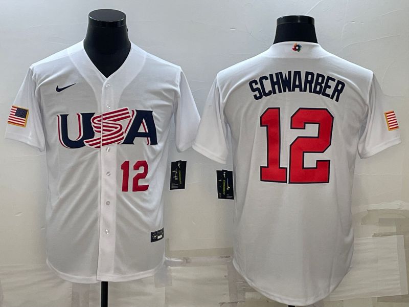 Men 2023 World Cub USA #12 Schwarber White Nike MLB Jersey6->more jerseys->MLB Jersey